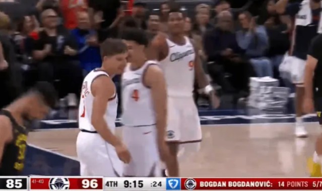 kaiyun-波格丹命中本场第四记三分，快船再次领先勇士到两位数分差